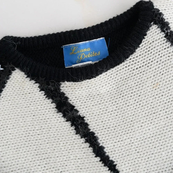 Vintage  Liana Petites Black & Cream Geometric Shapes Knit Crewneck Sweater S - Picture 12 of 13
